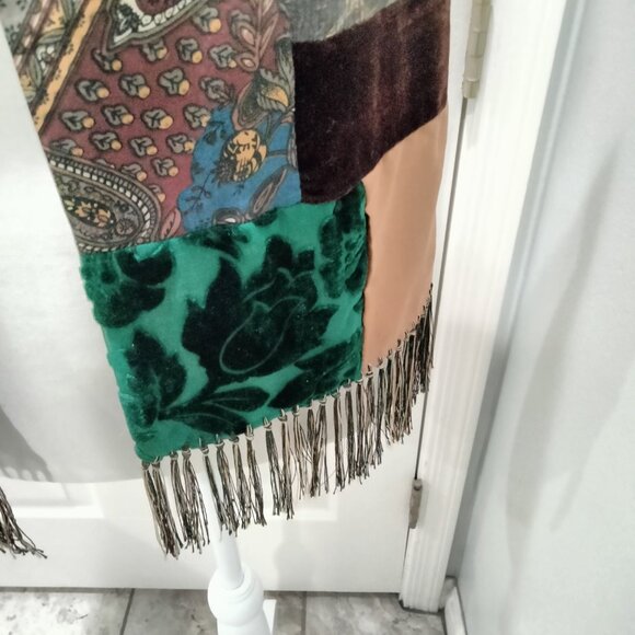 Scarf, Italian Burnout Velvet and Silk Patchwork, Fringed, Reversible, NWOT - Picture 9 of 14